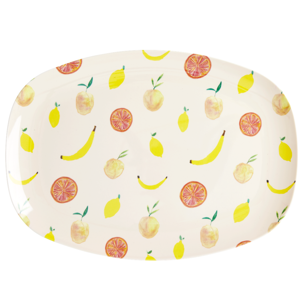 Happy Fruits Print Rectangular Melamine Plate By Rice DK